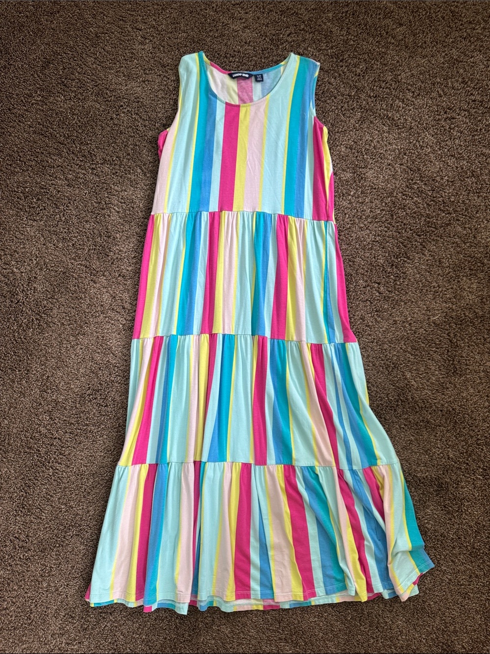 Lands' End Sleeveless Tiered Rainbow Stripe Dress